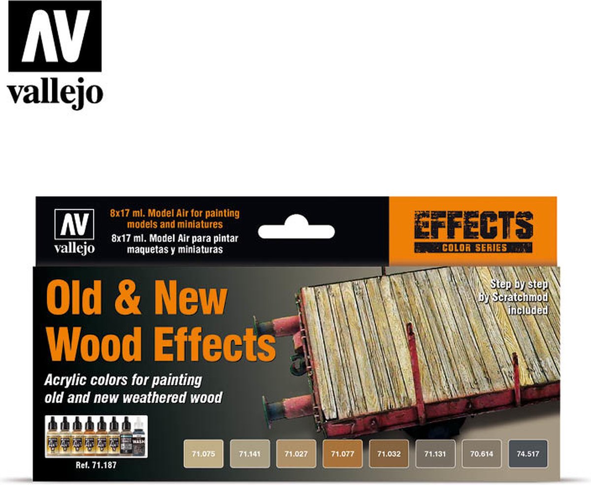 Vallejo Hobbyverf Acrylverf - 71187 Old - New Wood Effects - Acryl Set Verf set - 8x 17 ml