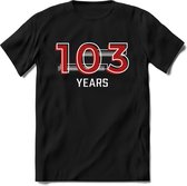 102 Years - Feest kado T-Shirt Heren / Dames - Rood / Grijs - Perfect Verjaardag Cadeau Shirt - grappige Spreuken, Zinnen en Teksten. Maat XL
