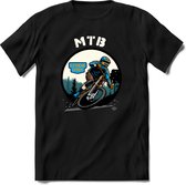 MTB | TSK Studio Mountainbike kleding Sport T-Shirt | Blauw - Oranje | Heren / Dames | Perfect MTB Verjaardag Cadeau Shirt Maat XXL