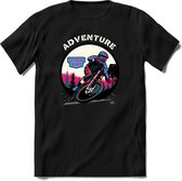 Adventure | TSK Studio Mountainbike kleding Sport T-Shirt | Blauw - Roze | Heren / Dames | Perfect MTB Verjaardag Cadeau Shirt Maat S