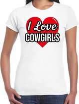 I love Cowgirls verkleed t-shirt wit - dames - Western/ Wilde westen thema verkleed outfit / kleding L