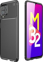 Samsung Galaxy M32 Hoesje - Mobigear - Racing Serie - TPU Backcover - Zwart - Hoesje Geschikt Voor Samsung Galaxy M32