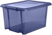 Kunststof opbergbox/opbergdoos donkerblauw transparant L65 x B50 x H36cm stapelbaar - Voorraad/opberg boxen/bakken met deksel