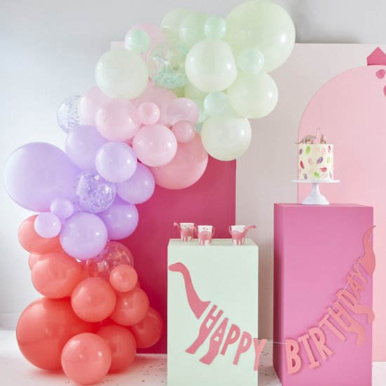 Guirlande ' Happy Birthday' Dinosaurus Rose - 1,4 Mètre