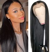 Estética Pruiken Voor Dames - Echt Haar - Stijl Haar - Lace Part Wig - Middenscheiding - Met Baby Haar - Zwart - 45.7 cm