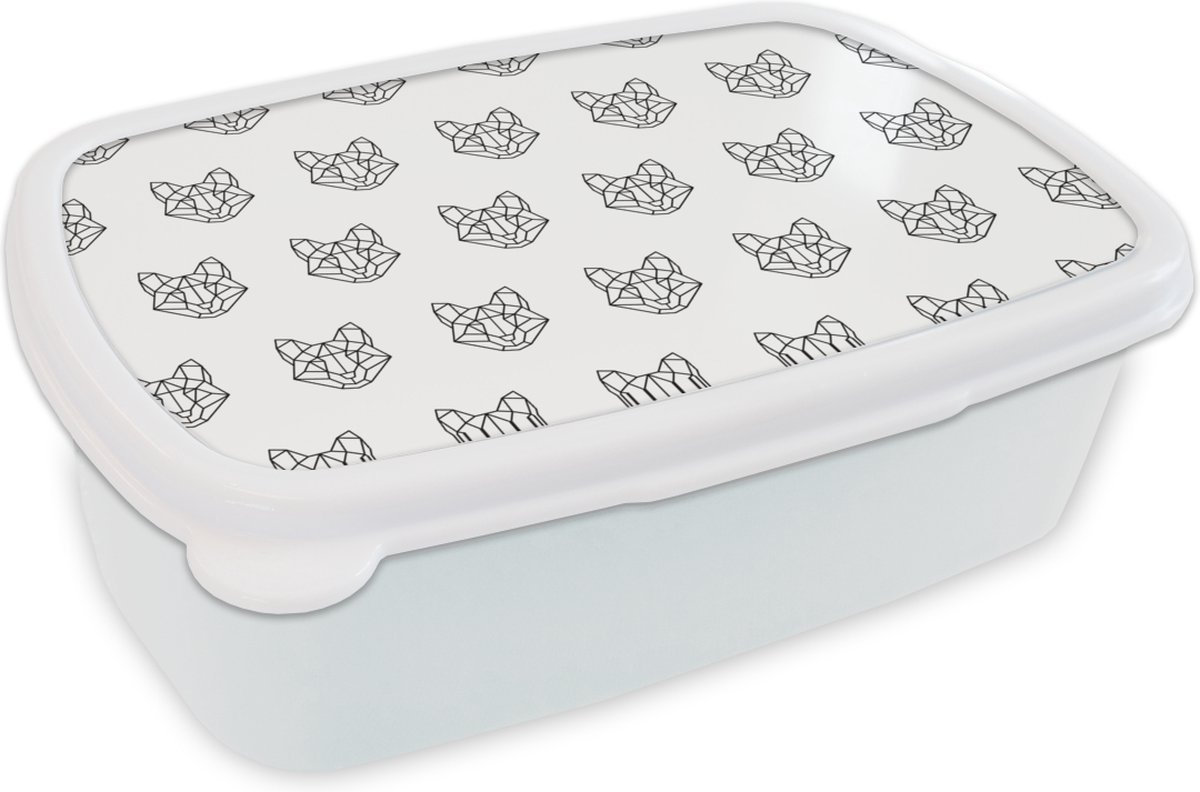 Broodtrommel Wit - Lunchbox - Brooddoos - Vos - Patroon - Vormen - 18x12x6 cm - Volwassenen
