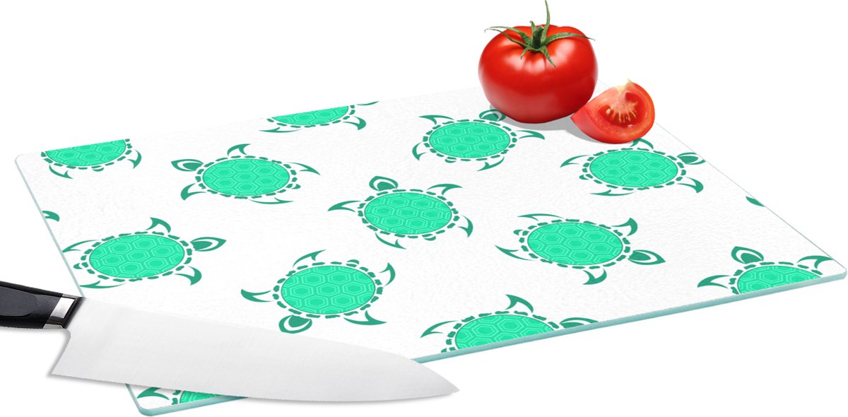 Glazen Snijplank - 39x28 - Patroon - Schildpad - Groen - Snijplanken Glas