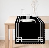 De Groen Home Bedrukt Velvet textiel Tafelloper - Witte kader op zwart - Fluweel - Runner 45x135