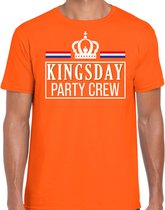 Koningsdag t-shirt Kingsday party crew - oranje met witte letters - heren - koningsdag outfit / kleding M