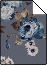 Proefstaal Origin Wallcoverings behang bloemen vintage blauw en taupe - 347429 - 26,5 x 21 cm