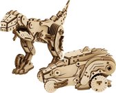 Mr. Playwood Transformer "Dinocar" - 3D houten puzzel - Bouwpakket hout - DIY - Knutselen - Miniatuur - 206 onderdelen