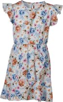 Meisjes jurk bloemenprint kapmouwen - pastel blauw | Maat 140/ 10Y (valt als 128/8Y)