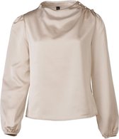Dames top lm satijnlook met parelknopen - beige | Maat S