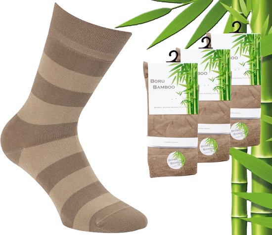3 Paar Boru Bamboo Sokken - Bamboe - Stripe - Beige