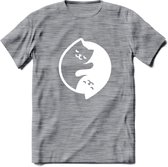 Ying Yang Sleepy Kat - Katten T-Shirt Kleding Cadeau | Dames - Heren - Unisex | Dieren shirt | Grappig Verjaardag kado | Tshirt Met Print | - Donker Grijs - Gemaleerd - S
