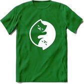 Ying Yang Sleepy Kat - Katten T-Shirt Kleding Cadeau | Dames - Heren - Unisex | Dieren shirt | Grappig Verjaardag kado | Tshirt Met Print | - Donker Groen - 3XL