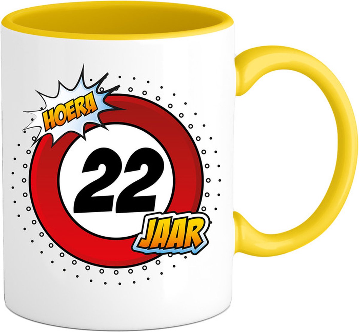 22 Jaar Verkeersbord Mok met tekst | Grappig Verjaardag Beker Cadeau | Bedrukte Koffie en Thee Mokken | Zwart | 330 ML