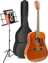 Akoestische gitaar voor beginners - MAX SoloJam Western gitaar - Incl. muziekstandaard, gitaar stemapparaat, gitaartas en 2x plectrum - Bruin (hout)
