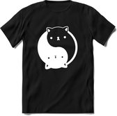 Ying Yang Kat - Katten T-Shirt Kleding Cadeau | Dames - Heren - Unisex | Dieren shirt | Grappig Verjaardag kado | Tshirt Met Print | - Zwart - XXL