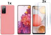 Hoesje Geschikt Voor Samsung Galaxy S20 Hoesje Soft Nano Silicone Backcover Gel Roze Met 2x Glazen Screenprotector