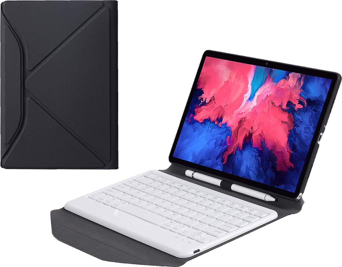 Tablet Toetsenbord Hoes geschikt voor Lenovo Tab P11/P11 Plus - Met Draadloos Bluetooth Keyboard en Stylus pen houder - Wit