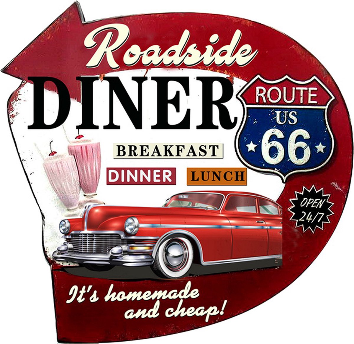 Tekstbord 56x54 cm Rood IJzer Auto