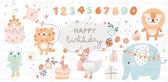 Schattige diertjes dieren stickers verjaardag - verjaardag kinderen stickers - felicitatie stickers - verjaardag stickers - 1 jaar stickers - 2 vellen