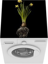 Wasmachine beschermer - Wasmachine mat - Een gele narcis op een zwarte achtergrond - 60x60 cm - Droger beschermer