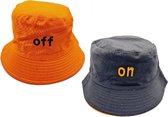 Bucket Hat Omkeerbaar Tekst On/Off Zwart Oranje