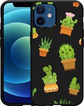 iPhone 12/12 Pro Hoesje Zwart Happy Cactus - Designed by Cazy