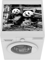 Wasmachine beschermer mat - Twee panda's tussen bamboe sticks - zwart wit - Breedte 55 cm x hoogte 45 cm