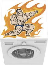 Wasmachine beschermer mat - een bodybuilder in een vlam - Breedte 60 cm x hoogte 60 cm