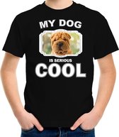 Shar pei honden t-shirt my dog is serious cool zwart - kinderen - Shar peis liefhebber cadeau shirt XS (110-116)