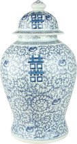 Fine Asianliving Chinese Gemberpot Happiness Handgeschilderd Blauw-Wit D24xH42cm