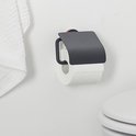 Porte-rouleau toilette noir avec rabat et montage koperkleurige, à côté d'une serviette.