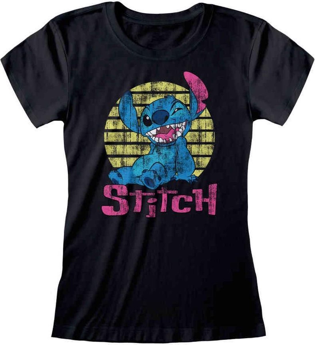 Lilo & Stitch - Vintage Stitch Fitted T-Shirt Zwart