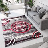 Tapiso Dream Vloerkleed Grijs Rood Cirkels Modern Woonkamer Tapijt Maat- 300x400