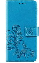 Hoesje Met Pasjeshouder Geschikt voor Motorola Edge - Klavertje Bloemen Bookcase smartphone - Turquoise