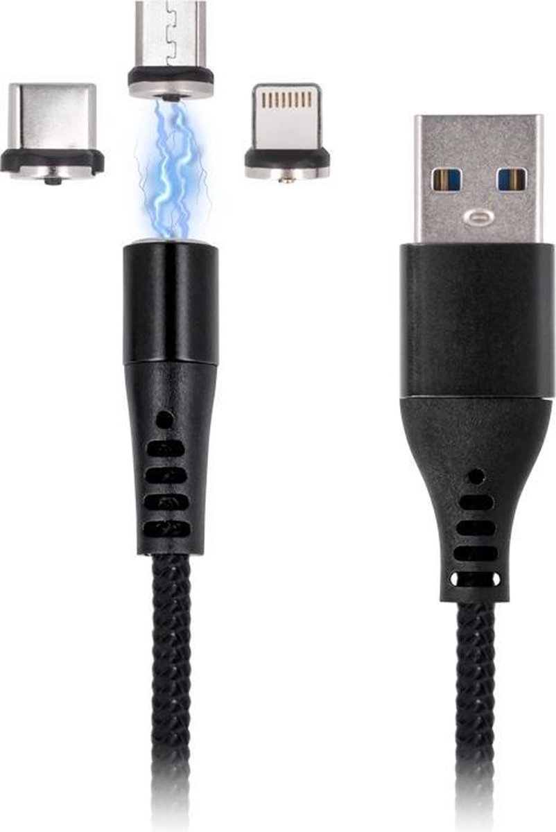 3 in 1 USB kabel USB-C, lightning, micro-USB Magnetisch 100cm