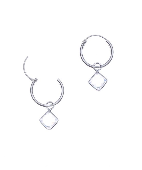 Boucles d'oreilles femmes | Boucles d'oreilles créoles / boucles d'oreilles avec pendentif | Boucles d'oreilles en argent avec pendentif, cristal en forme de diamant | WeLoveSilver