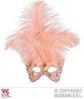 Widmann - Middeleeuwen & Renaissance Kostuum - Veren Masker Countess Met Glitters En Veren, Perzik - Roze - Carnavalskleding - Verkleedkleding