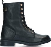 Manfield - Dames - Zwarte leren veterlaarsjes met gouden details - Maat 38