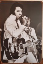 Elvis Presley zwart wit Gitaar staand Reclamebord van metaal METALEN-WANDBORD - MUURPLAAT - VINTAGE - RETRO - HORECA- BORD-WANDDECORATIE -TEKSTBORD - DECORATIEBORD - RECLAMEPLAAT - WANDPLAAT - NOSTALGIE -CAFE- BAR -MANCAVE- KROEG- MAN CAVE