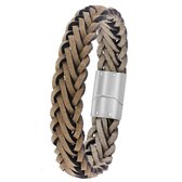 Urban Story - Stalen herenarmband gevlochten leer beige