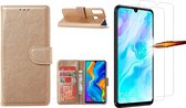 Huawei P30 Lite New Edition Hoesje / P30 Lite portemonnee hoesje Goud / book case met 2 pack screenprotector