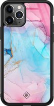 iPhone 11 Pro Max hoesje glass - Marmer blauw roze | Apple iPhone 11 Pro Max  case | Hardcase backcover zwart