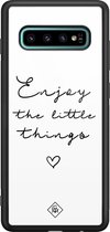 Samsung S10 Plus hoesje glass - Enjoy life | Samsung Galaxy S10+ case | Hardcase backcover zwart