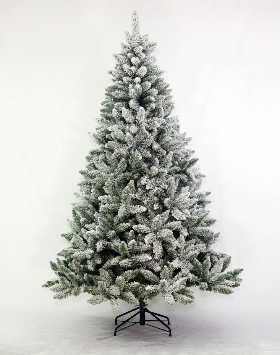Flocked Allison Spruce Kerstboom, 210 cm hoog met 130 cm diameter