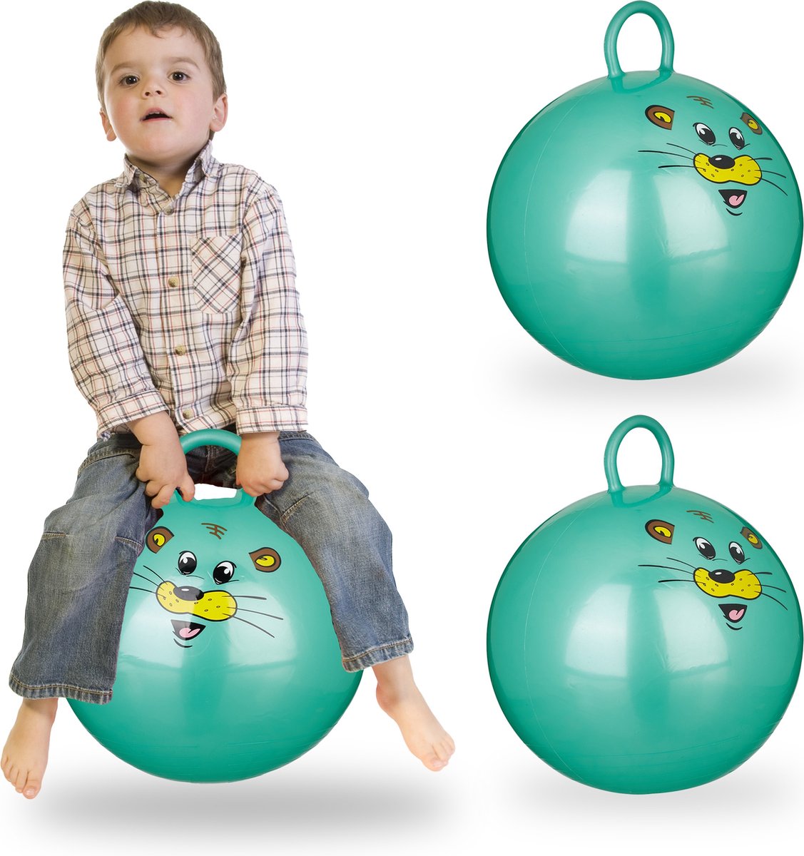 Relaxdays 3 x skippybal in set - voor kinderen - muis design - springbal - groen