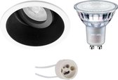 LED Spot Set - Pragmi Zano Pro - GU10 Fitting - Inbouw Rond - Mat Zwart/Wit - Kantelbaar - Ø93mm - Philips - MASTER 927 36D VLE - 4.9W - Warm Wit 2200K-2700K - DimTone Dimbaar - BES LED